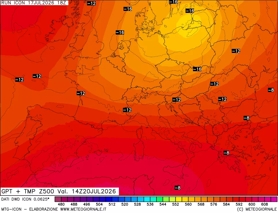 mappa 500 hPa GPT + Temp