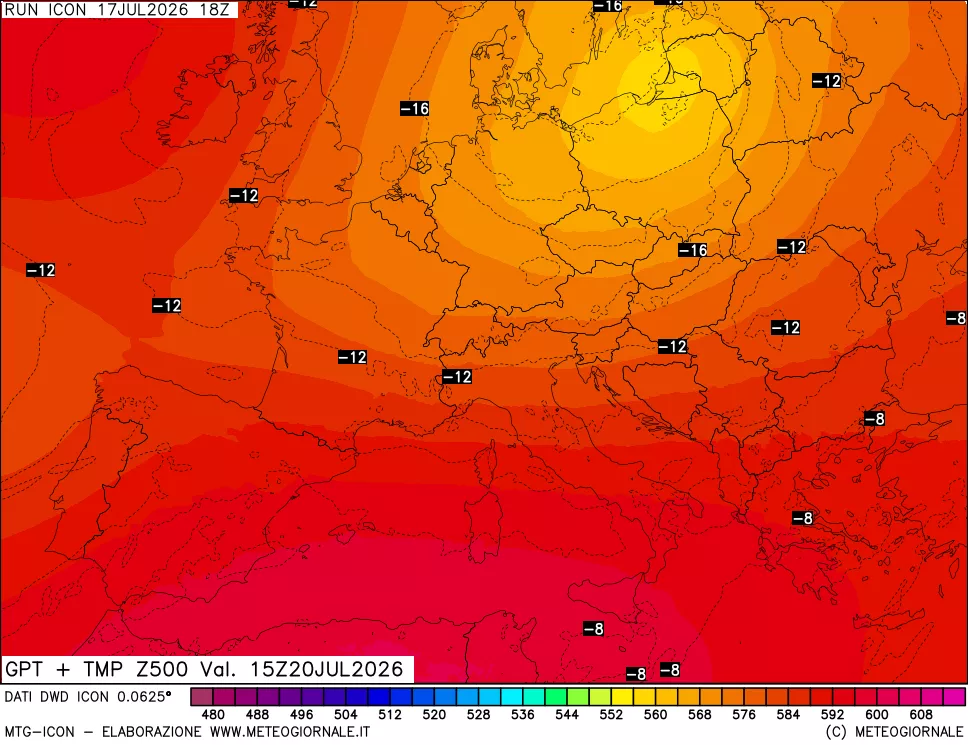 mappa 500 hPa GPT + Temp
