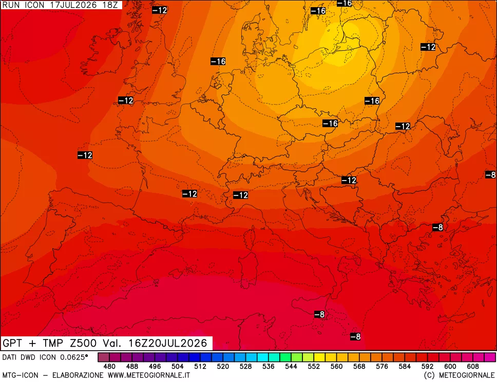 mappa 500 hPa GPT + Temp