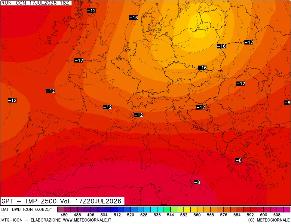 mappa 500 hPa GPT + Temp