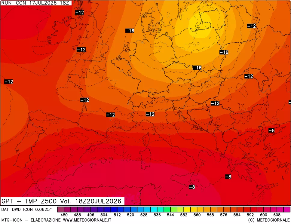 mappa 500 hPa GPT + Temp