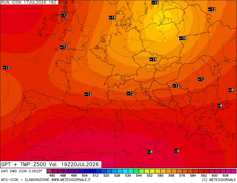 mappa 500 hPa GPT + Temp