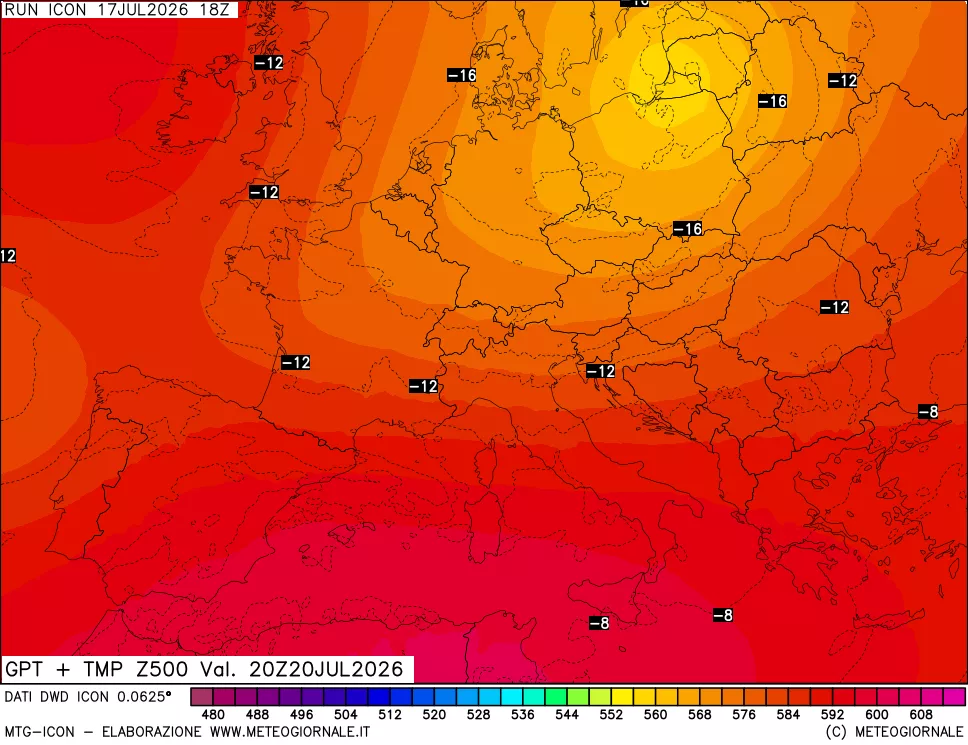 mappa 500 hPa GPT + Temp