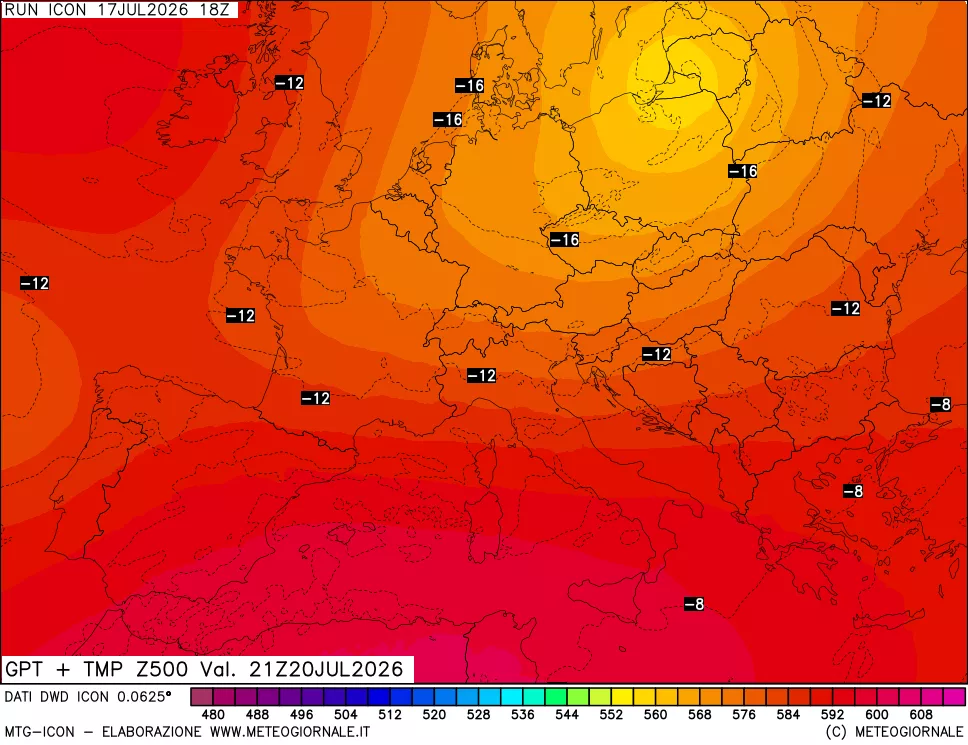 mappa 500 hPa GPT + Temp