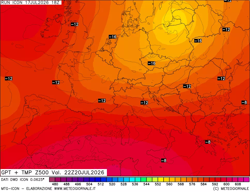 mappa 500 hPa GPT + Temp