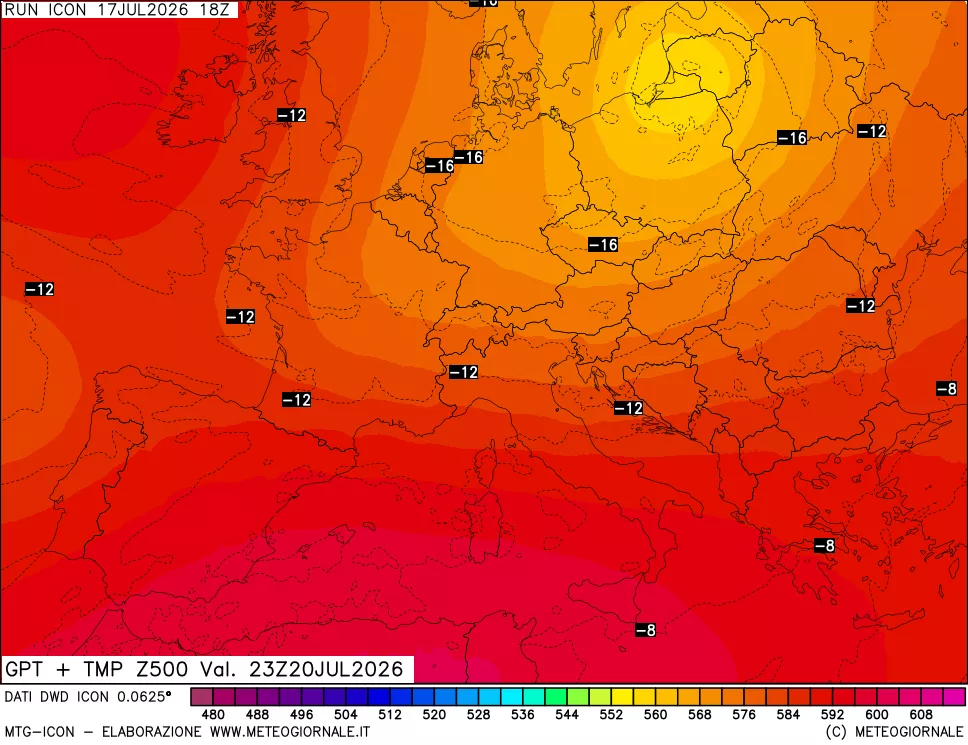 mappa 500 hPa GPT + Temp