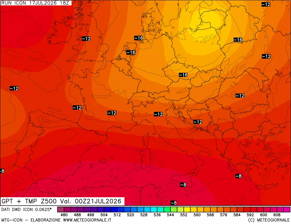 mappa 500 hPa GPT + Temp