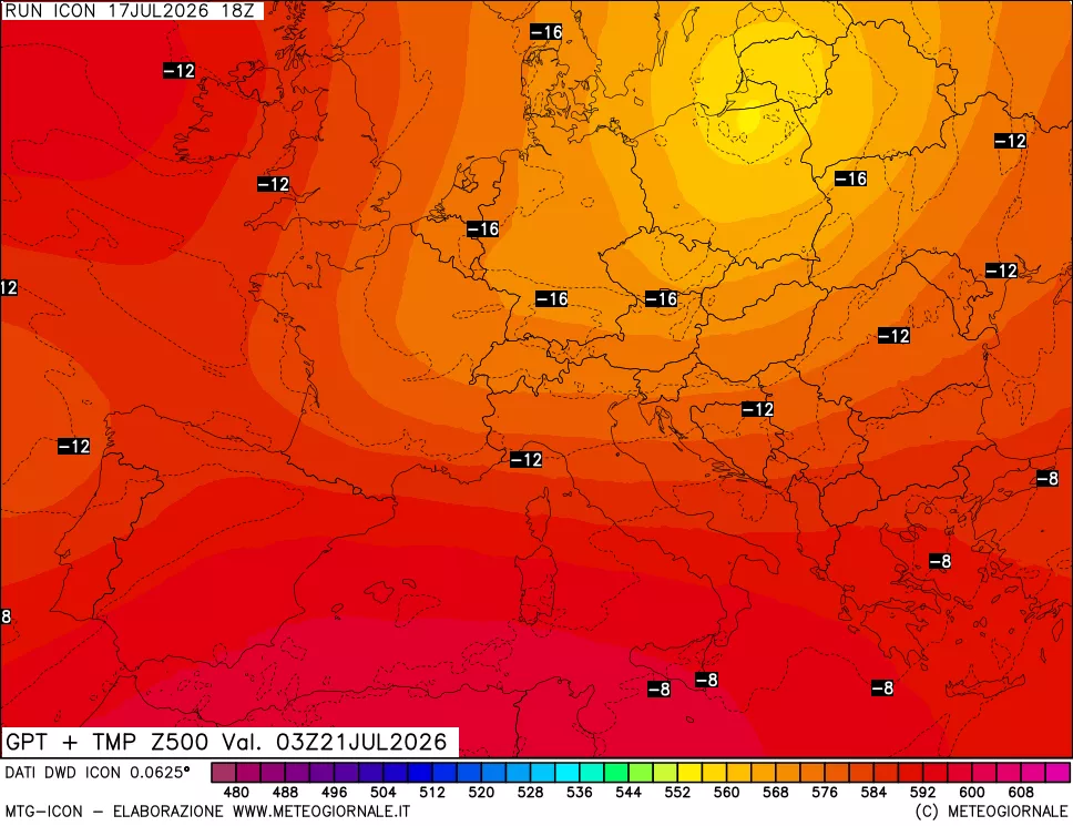 mappa 500 hPa GPT + Temp
