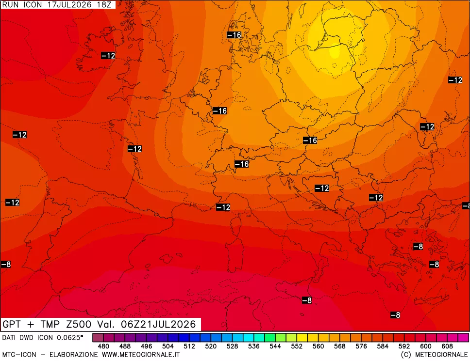 mappa 500 hPa GPT + Temp
