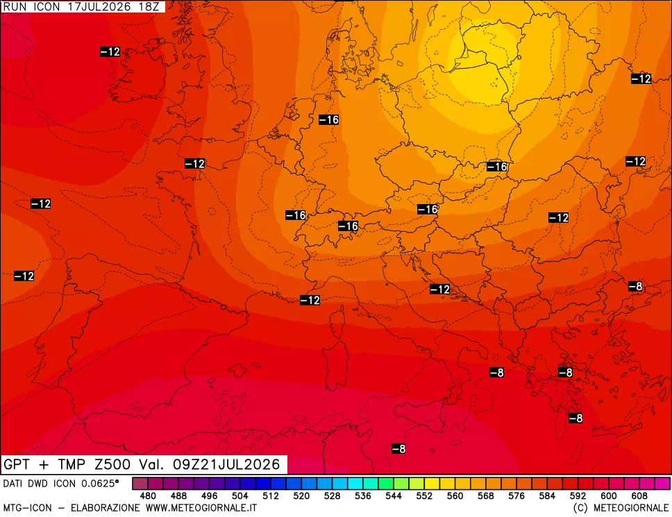 mappa 500 hPa GPT + Temp