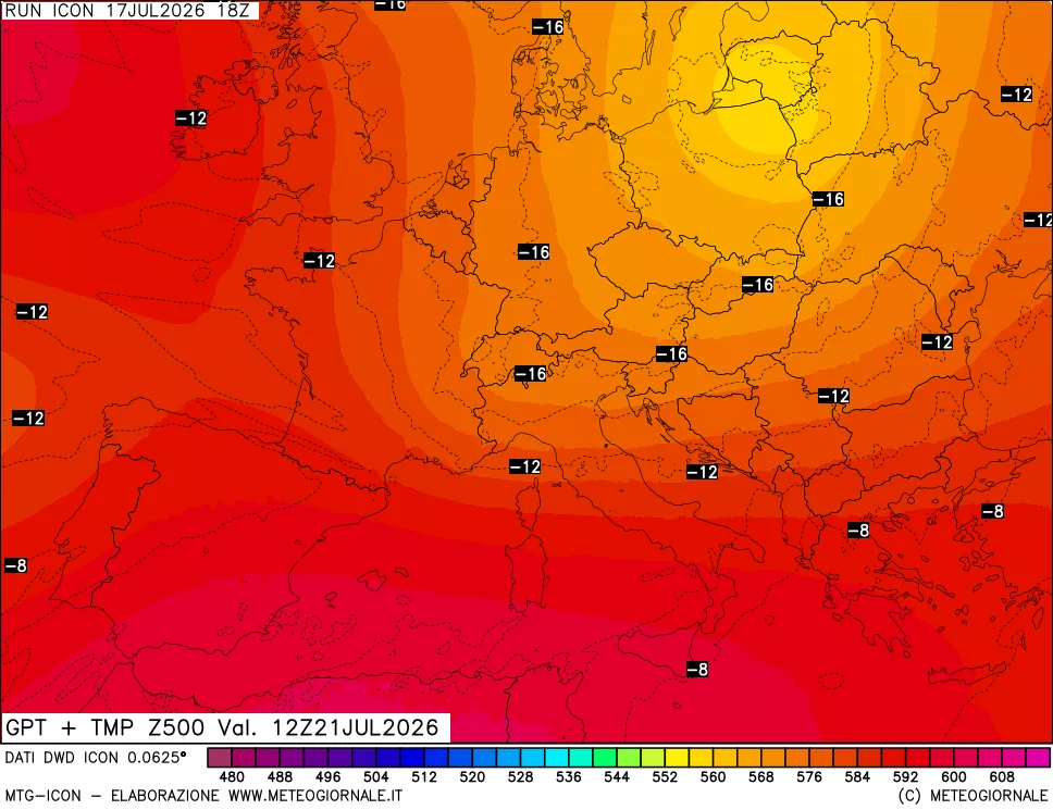 mappa 500 hPa GPT + Temp