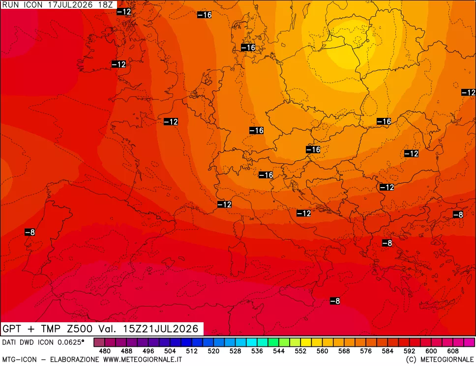 mappa 500 hPa GPT + Temp