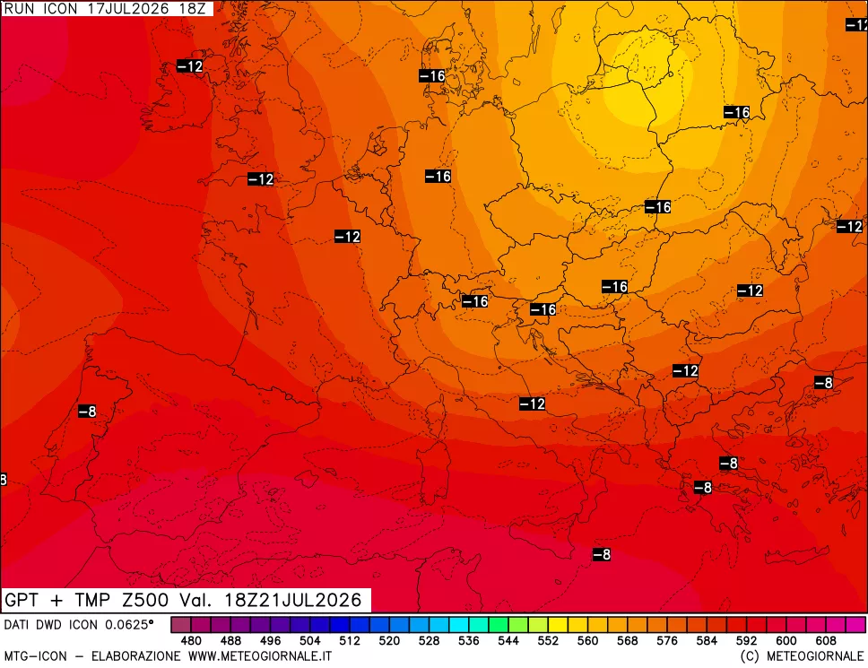 mappa 500 hPa GPT + Temp
