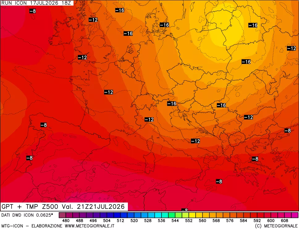 mappa 500 hPa GPT + Temp