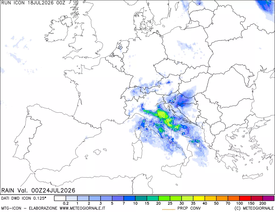 mappa Precipitazioni 24 ore precedenti