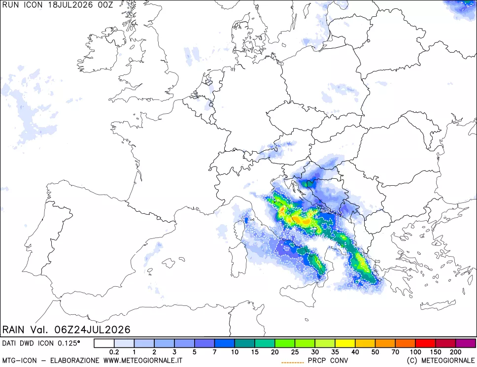mappa Precipitazioni 24 ore precedenti