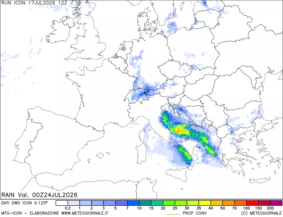 mappa Precipitazioni 24 ore precedenti