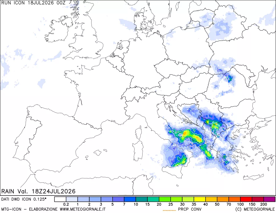 mappa Precipitazioni 24 ore precedenti