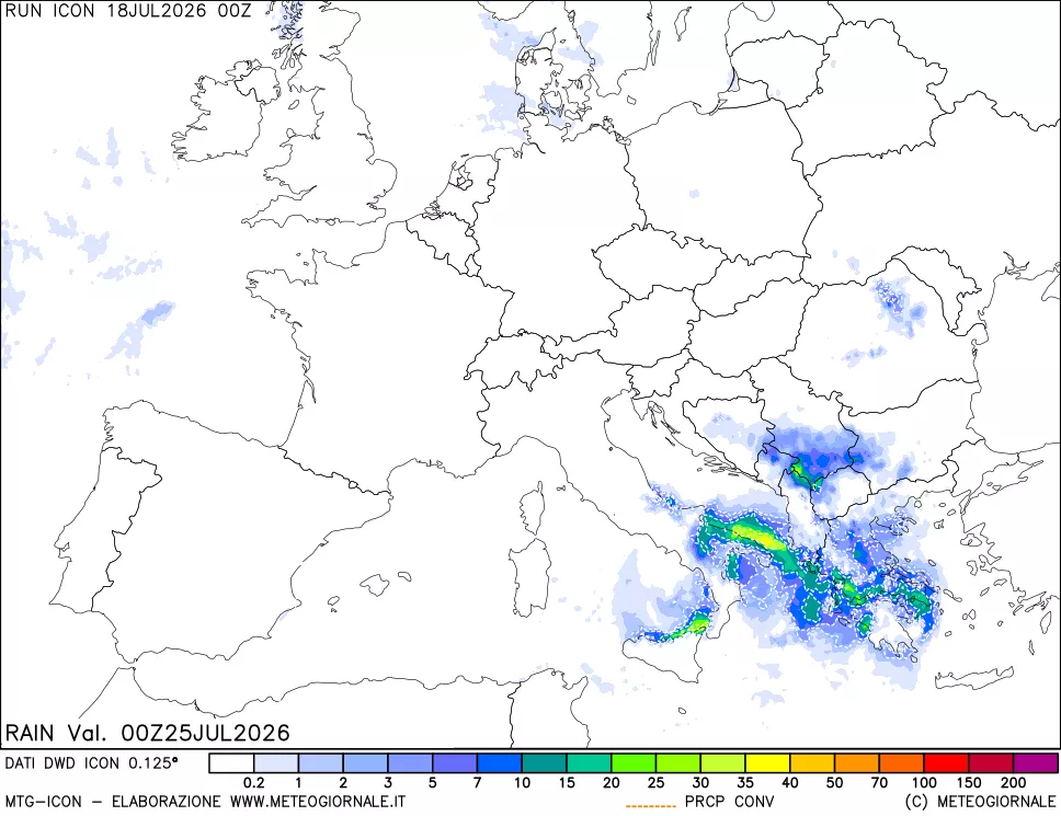 mappa Precipitazioni 24 ore precedenti