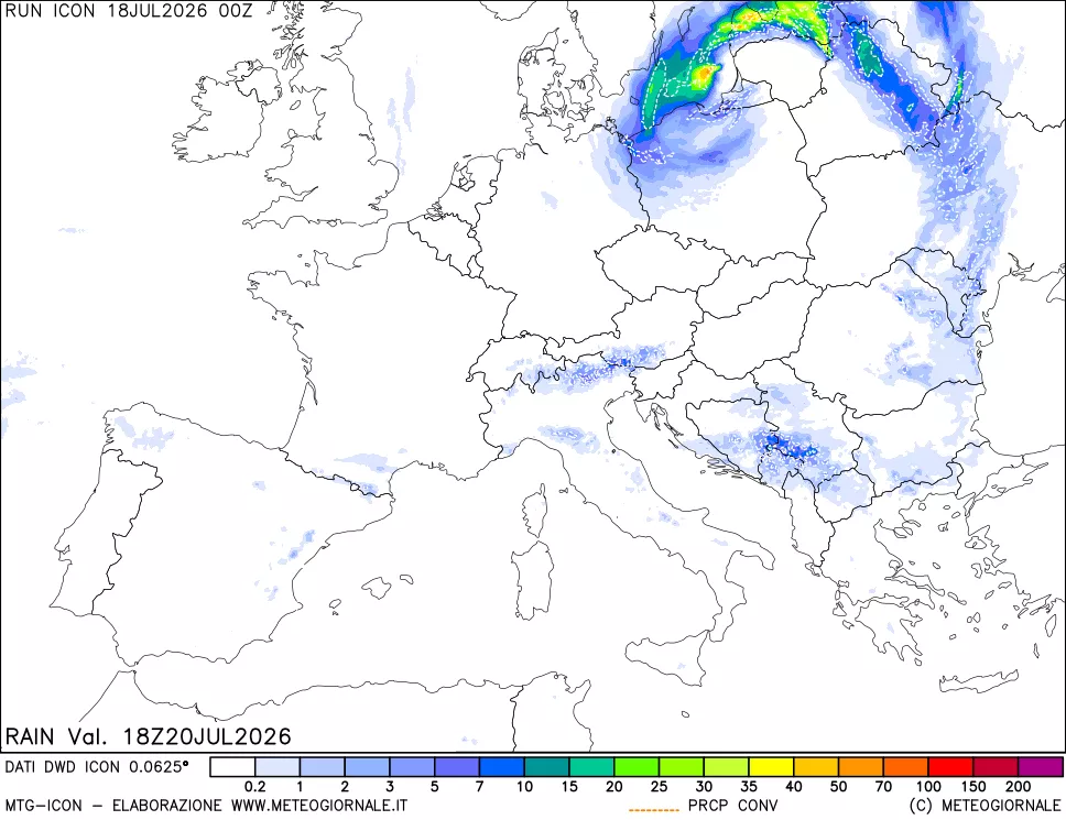 mappa Precipitazioni 24 ore precedenti