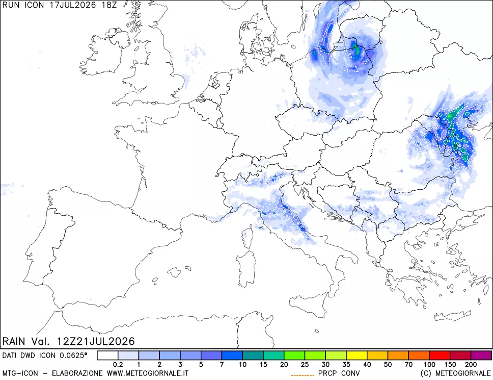 mappa Precipitazioni 24 ore precedenti