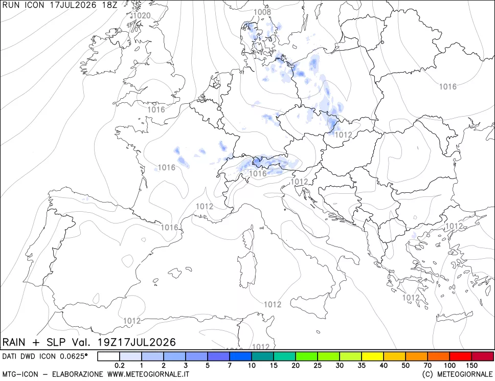 mappa Precipitazioni e pressione SLM