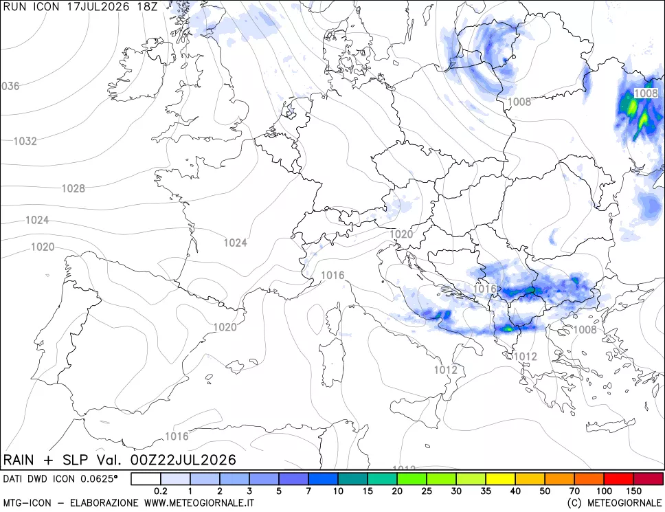 mappa Precipitazioni e pressione SLM