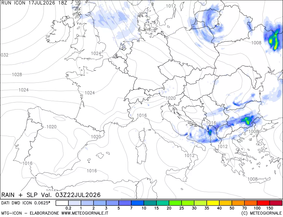 mappa Precipitazioni e pressione SLM