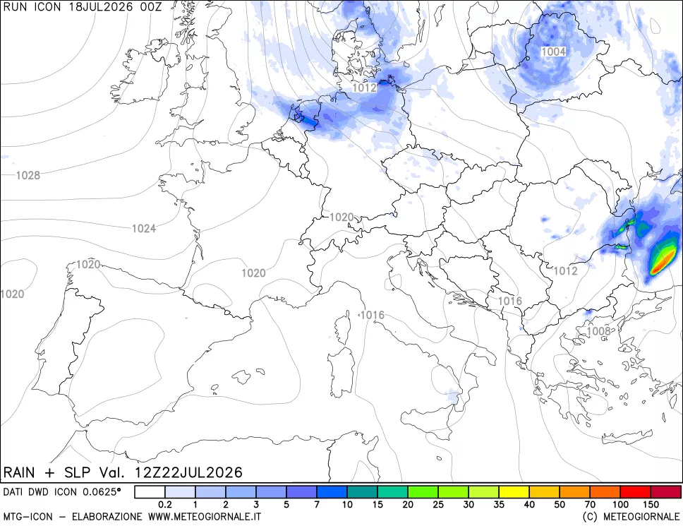 mappa Precipitazioni e pressione SLM