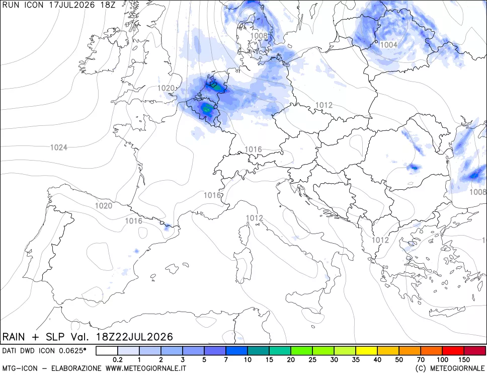mappa Precipitazioni e pressione SLM
