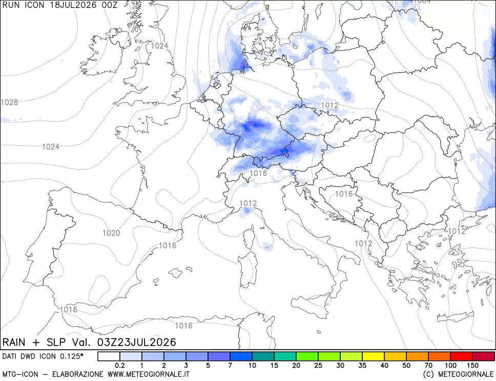 mappa Precipitazioni e pressione SLM