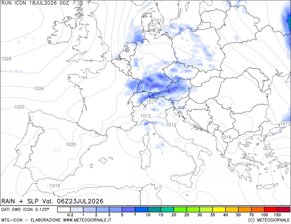 mappa Precipitazioni e pressione SLM