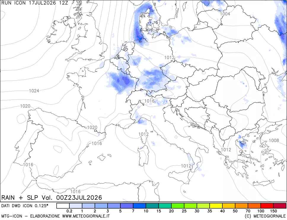 mappa Precipitazioni e pressione SLM