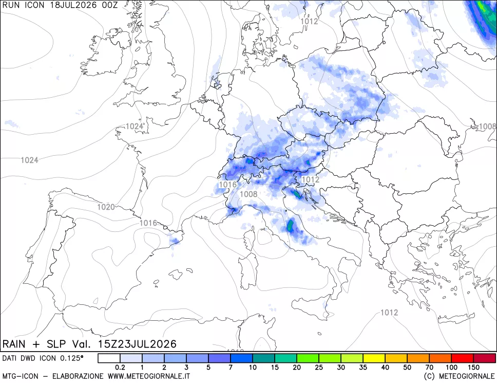 mappa Precipitazioni e pressione SLM