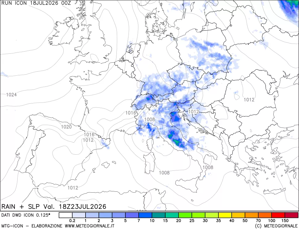 mappa Precipitazioni e pressione SLM