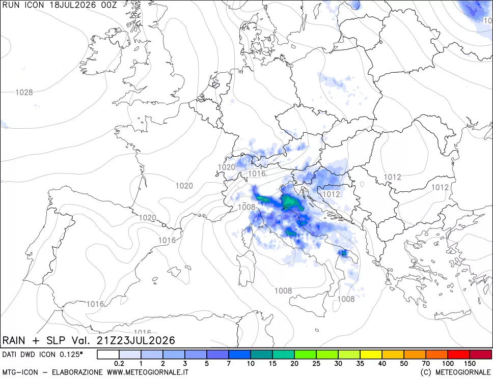 mappa Precipitazioni e pressione SLM