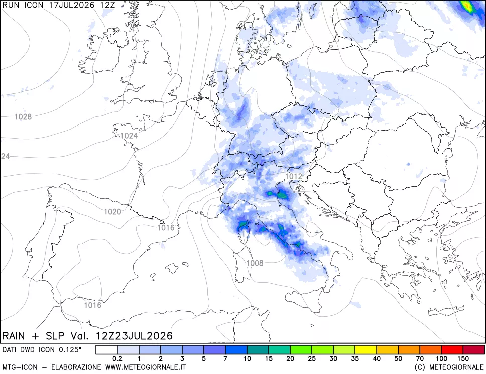 mappa Precipitazioni e pressione SLM
