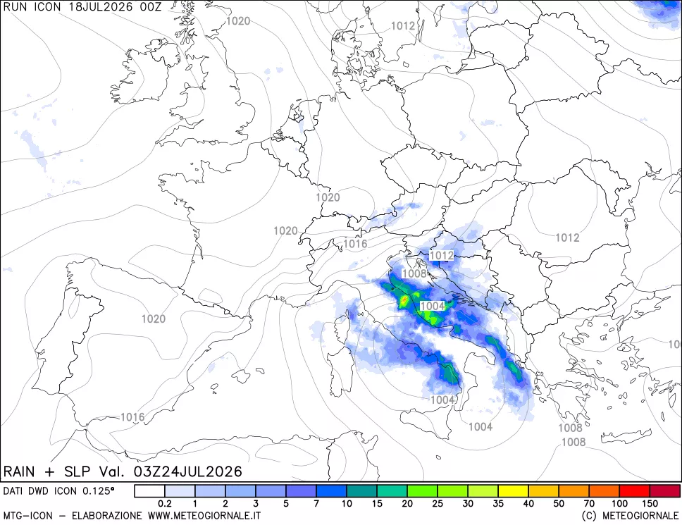 mappa Precipitazioni e pressione SLM