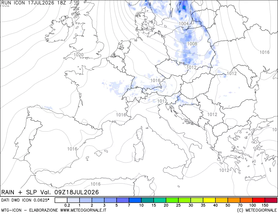 mappa Precipitazioni e pressione SLM
