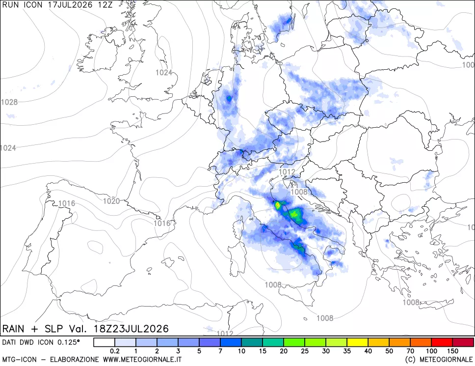 mappa Precipitazioni e pressione SLM