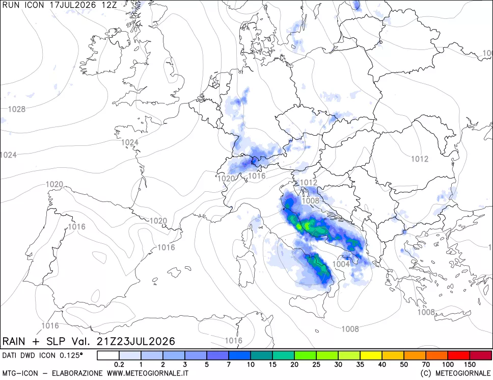 mappa Precipitazioni e pressione SLM