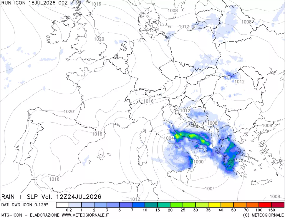 mappa Precipitazioni e pressione SLM