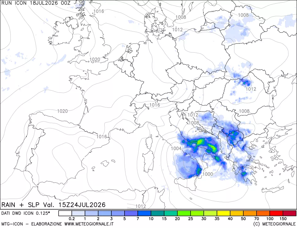 mappa Precipitazioni e pressione SLM