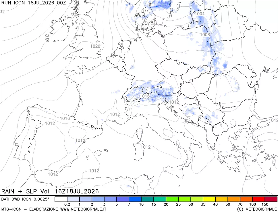 mappa Precipitazioni e pressione SLM
