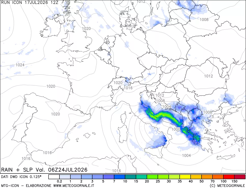 mappa Precipitazioni e pressione SLM