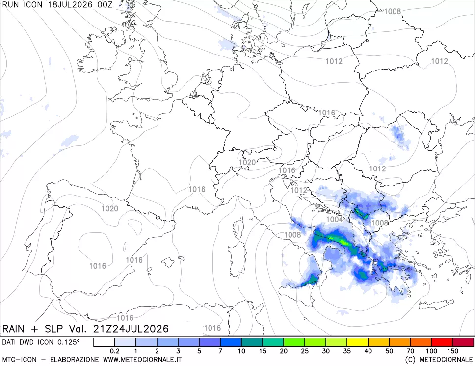 mappa Precipitazioni e pressione SLM