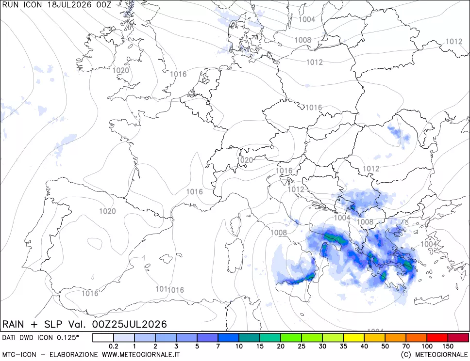 mappa Precipitazioni e pressione SLM