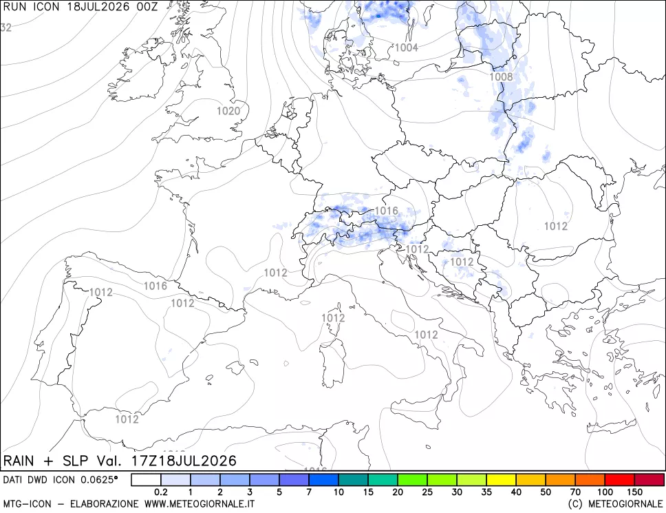 mappa Precipitazioni e pressione SLM