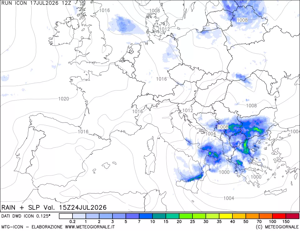 mappa Precipitazioni e pressione SLM