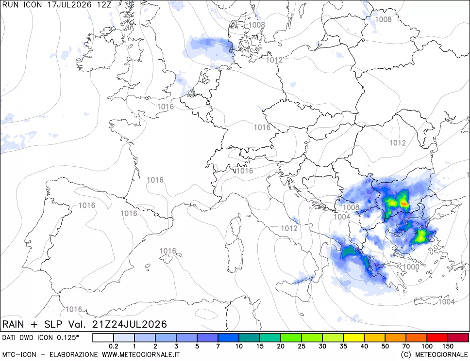 mappa Precipitazioni e pressione SLM